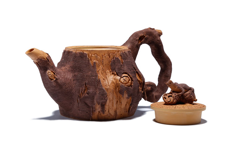 仿木外皮紫砂壺，創(chuàng)意木樁手工雕刻紫砂壺