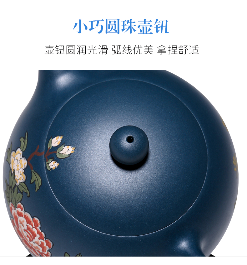 純手工紫砂壺，小巧琺瑯印花紫砂壺
